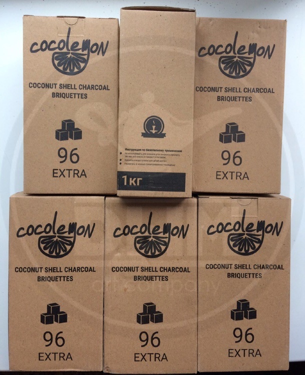 Кокосовый уголь для кальяна Coco Lemon 1кг 96 куб. 1 коробка 15 кг